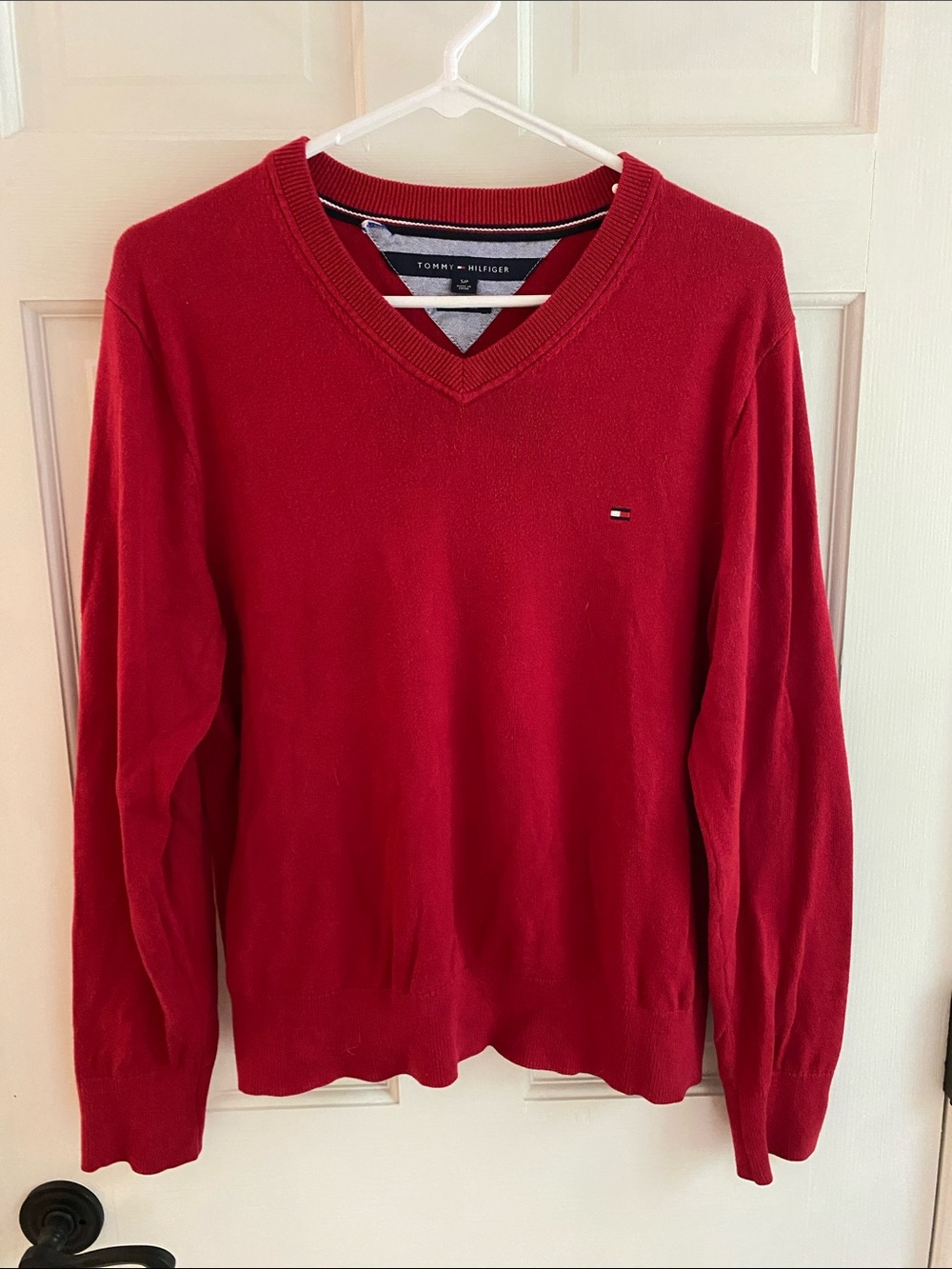Tommy Hilfiger Red V-neck Sweater | Size S